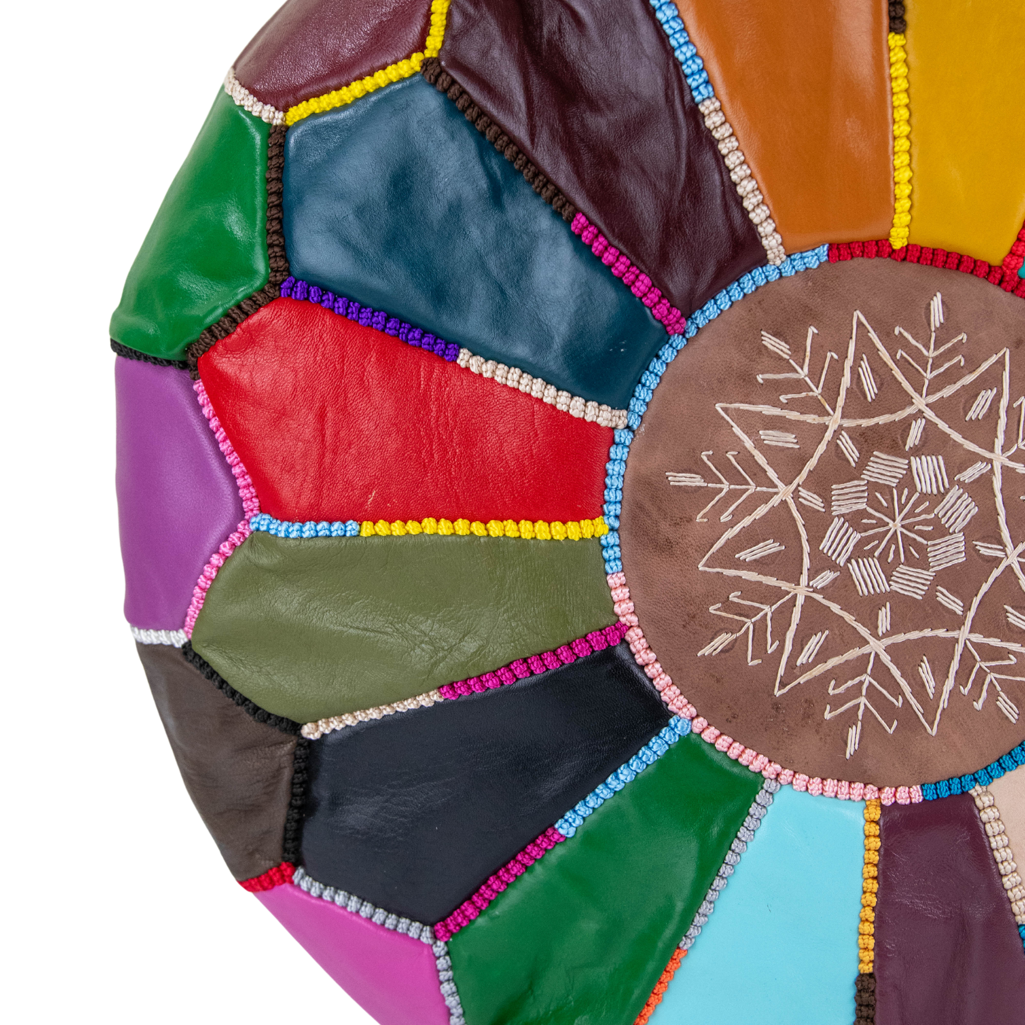 Moroccan Leather Pouffe Colourful