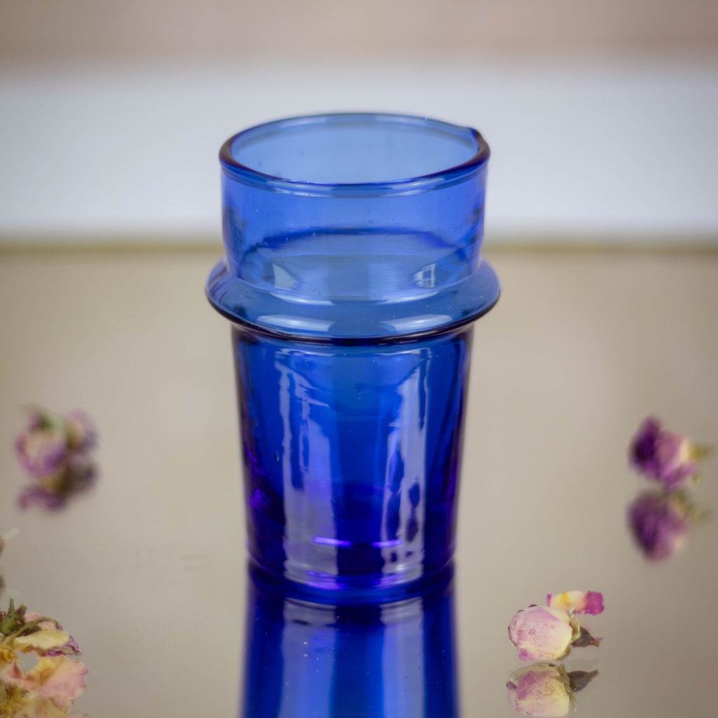 Set of 6 Hand-Blown Blue Beldi Tea Glasses - Moroccan Tea Glasses in Blue