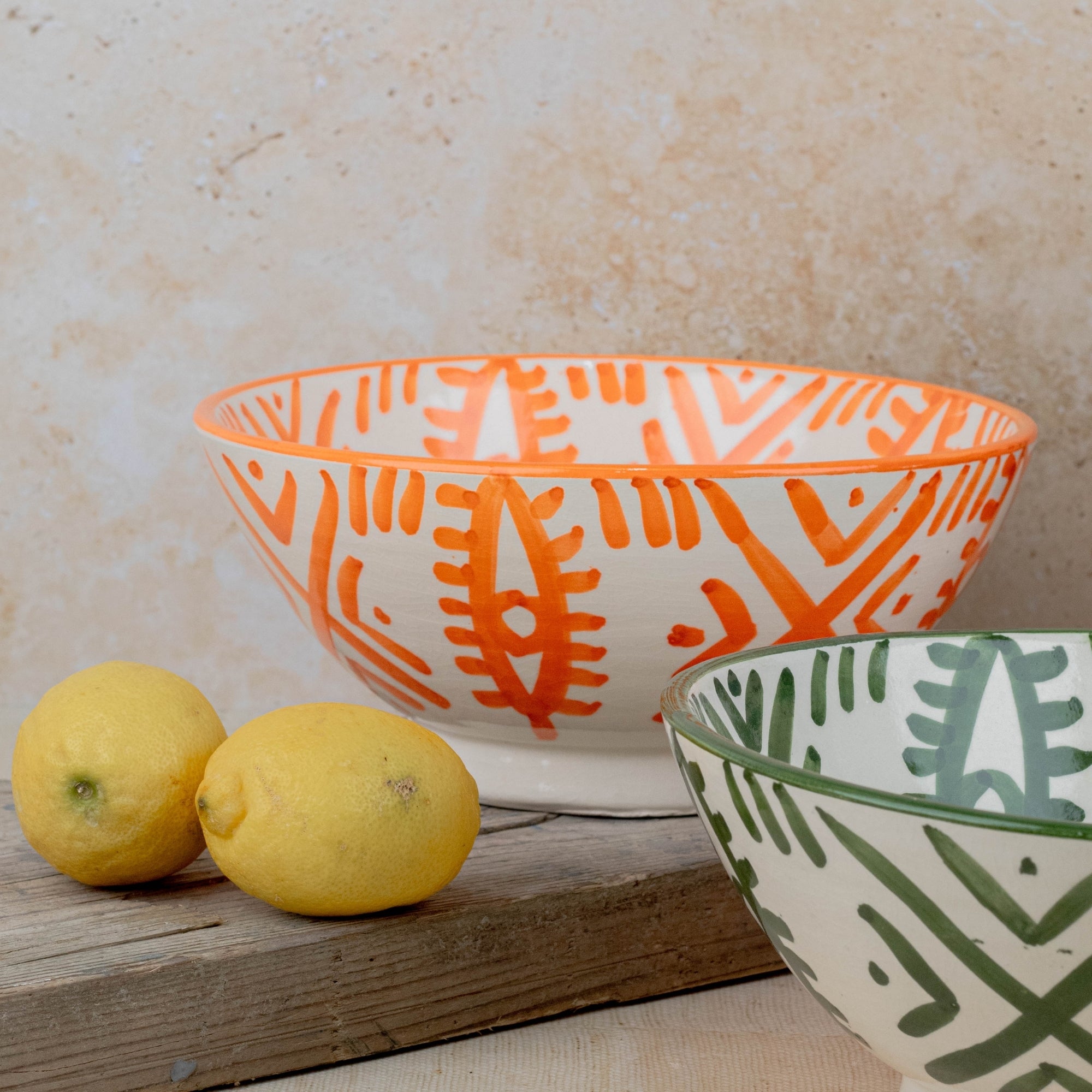 Handmade Moroccan Berber Eye Pedestal Bowl - Orange