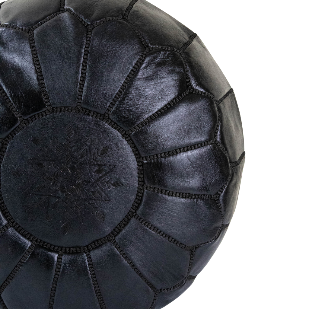 Moroccan Leather Pouffe Black