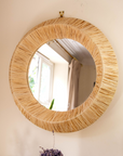 Moroccan Handcrafted Wall Mirror: Round - Natural Raffia