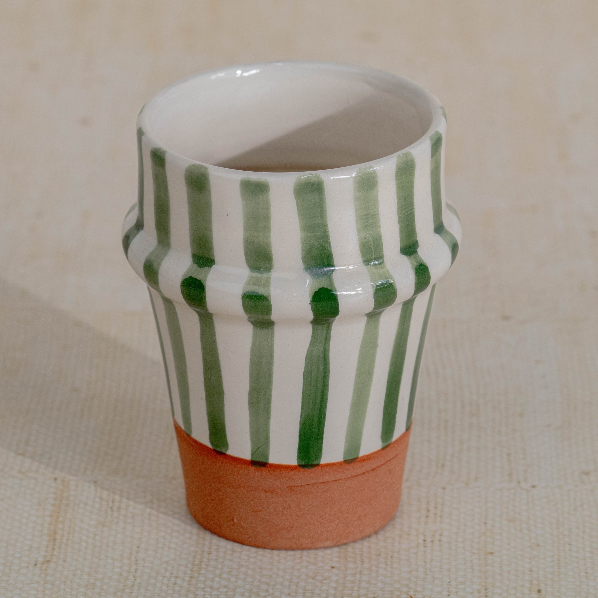 Handmade Striped Ceramic Tumbler - Green