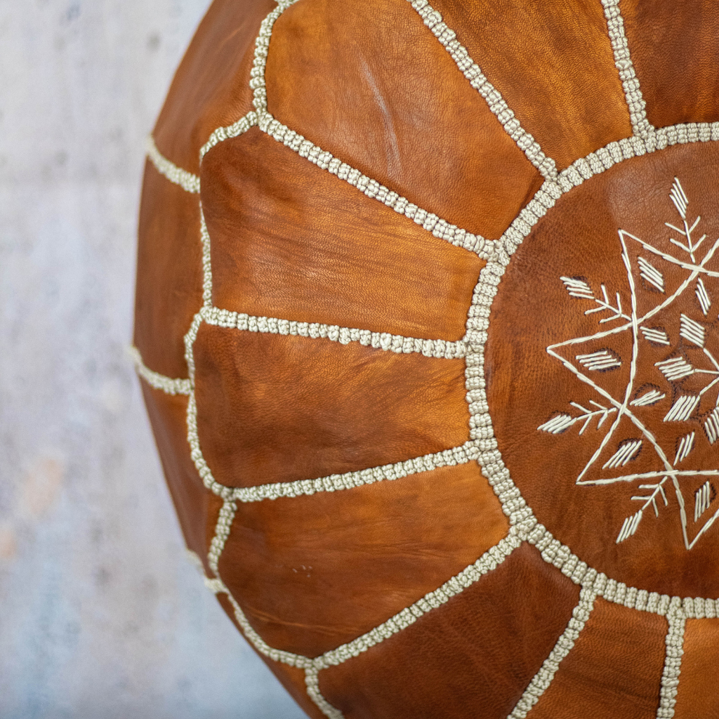 Moroccan Leather Pouffe Tan