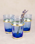 Set of 6 Hand-Blown Beldi Moroccan Tea Glasses with Gold Accents (Blue)