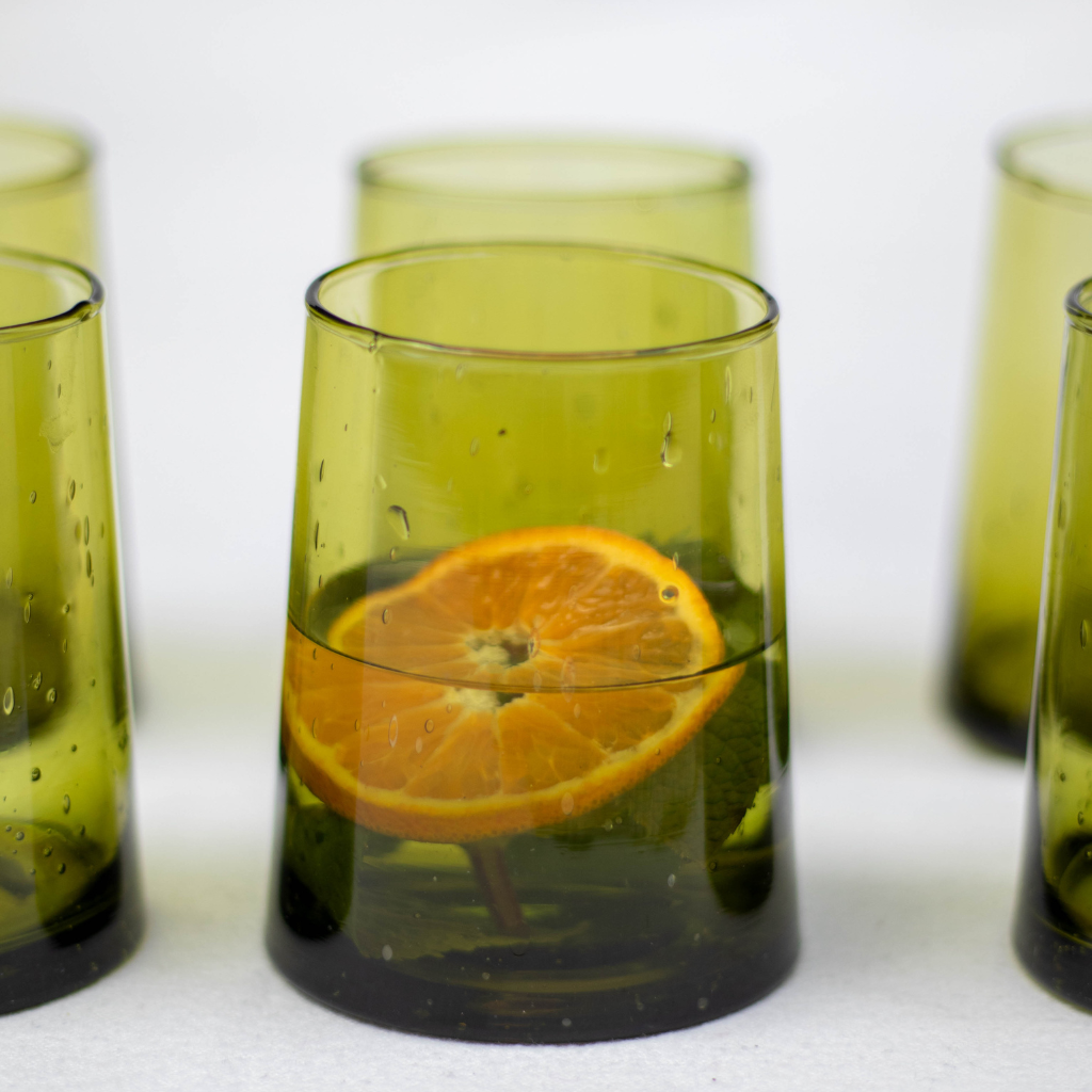 Set of 6 Recycled Moroccan Tumbler Highball Beldi Glass Amber