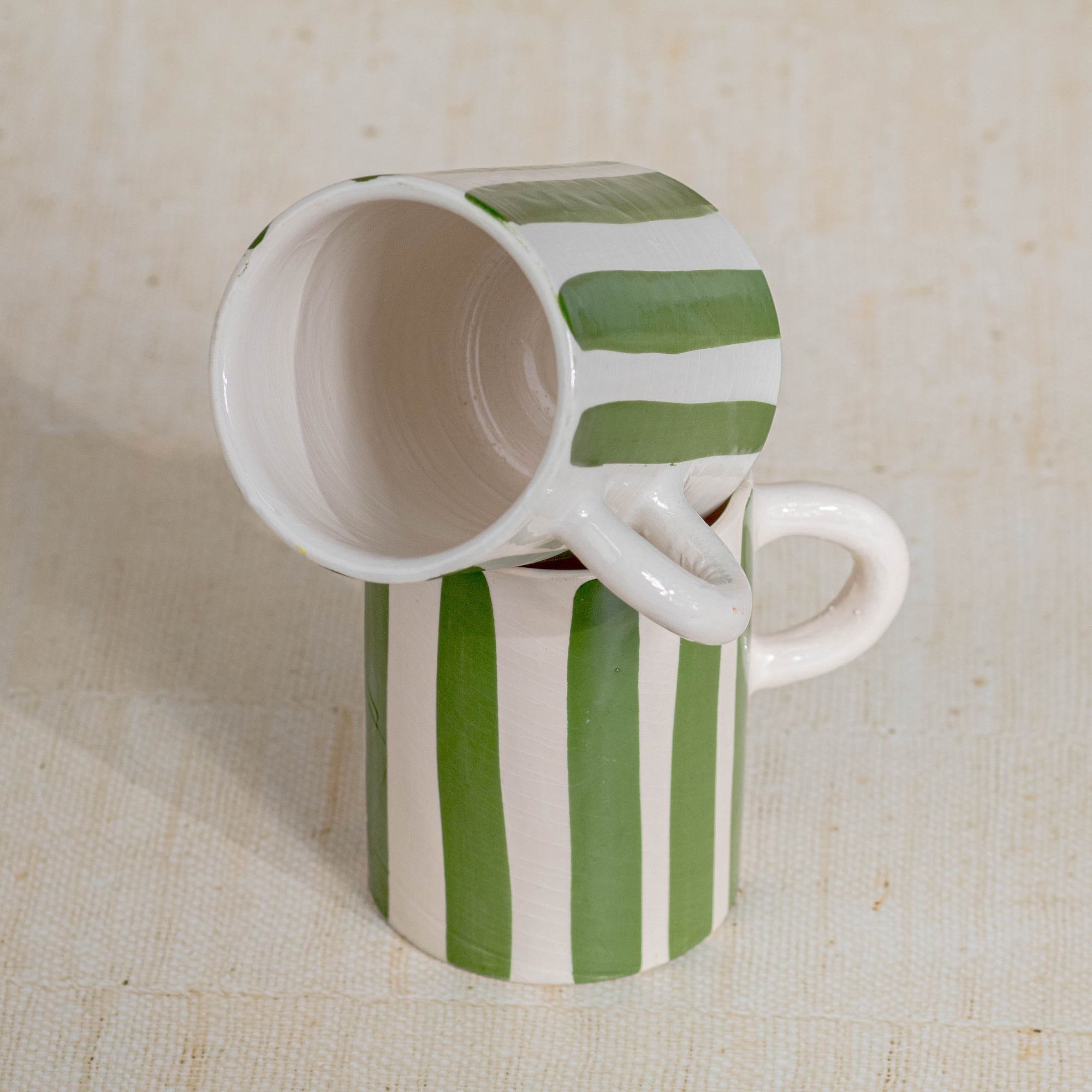 Handmade Striped Coffee Mug - Green