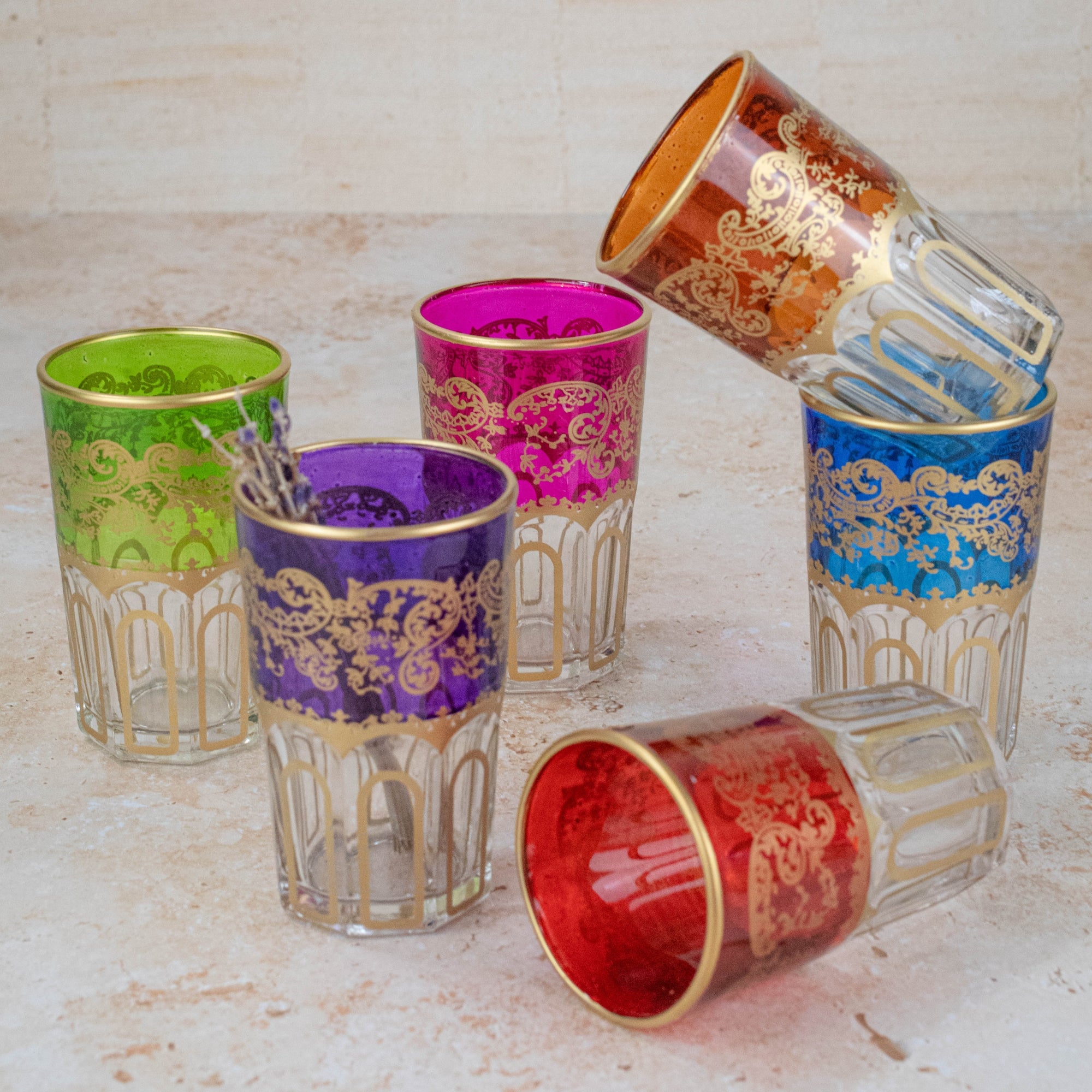 Moroccan Tea Glasses – Multicolour Gold Set of 6