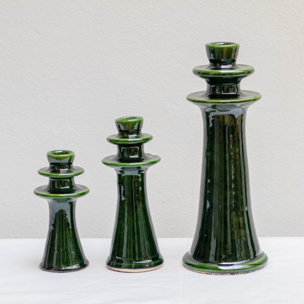 Handmade Tamegroute Shaded Green Candlestick Holder