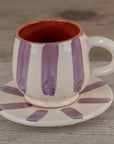 Handmade Striped Coffee Cup & Saucer - Purple 