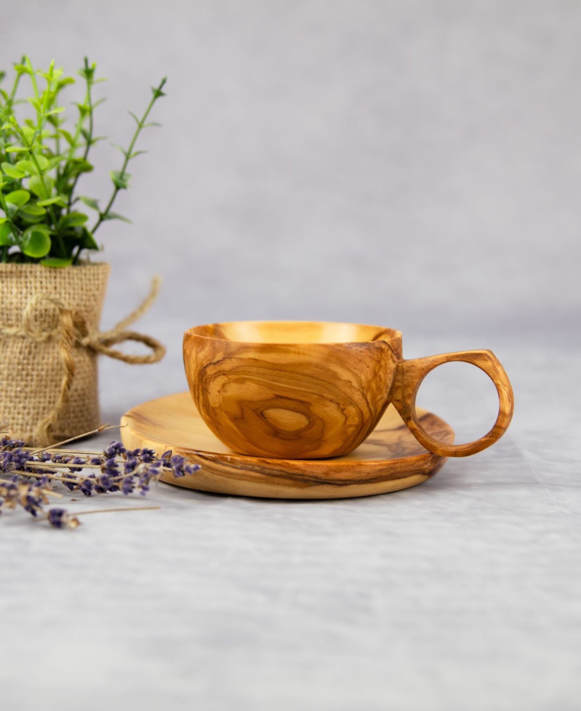 Thuya Wood Coffee Cup and Saucer Set - Wooden Coffee Cup Minimalist Kitchen