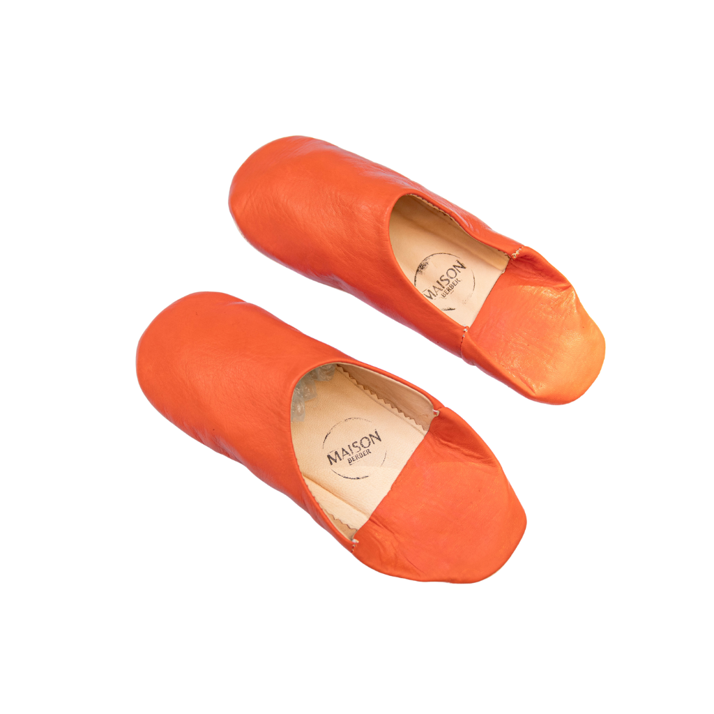 Moroccan Babouche Slippers, Tangerine