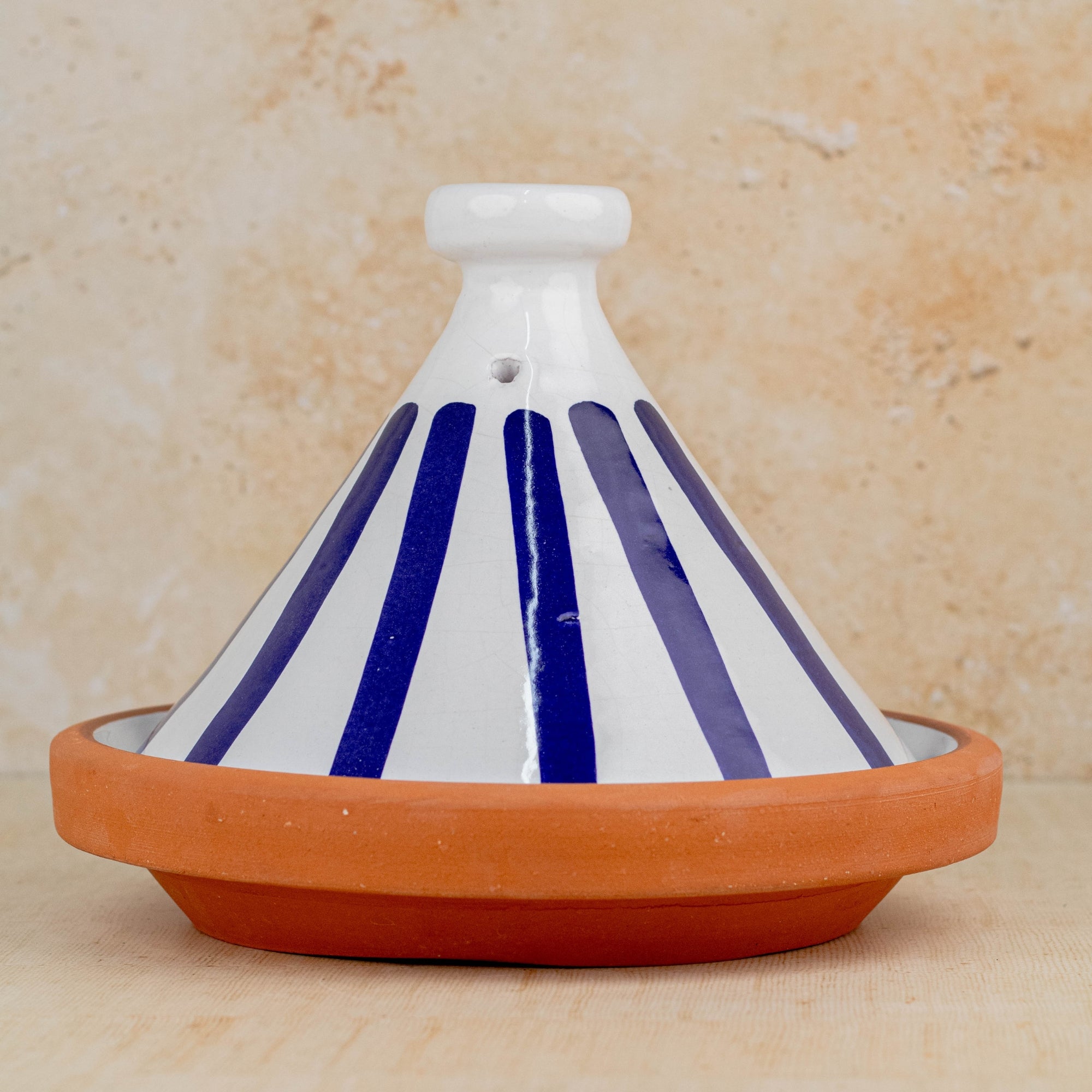 Handmade Moroccan Cooking Tagine - Blue Stripes 
