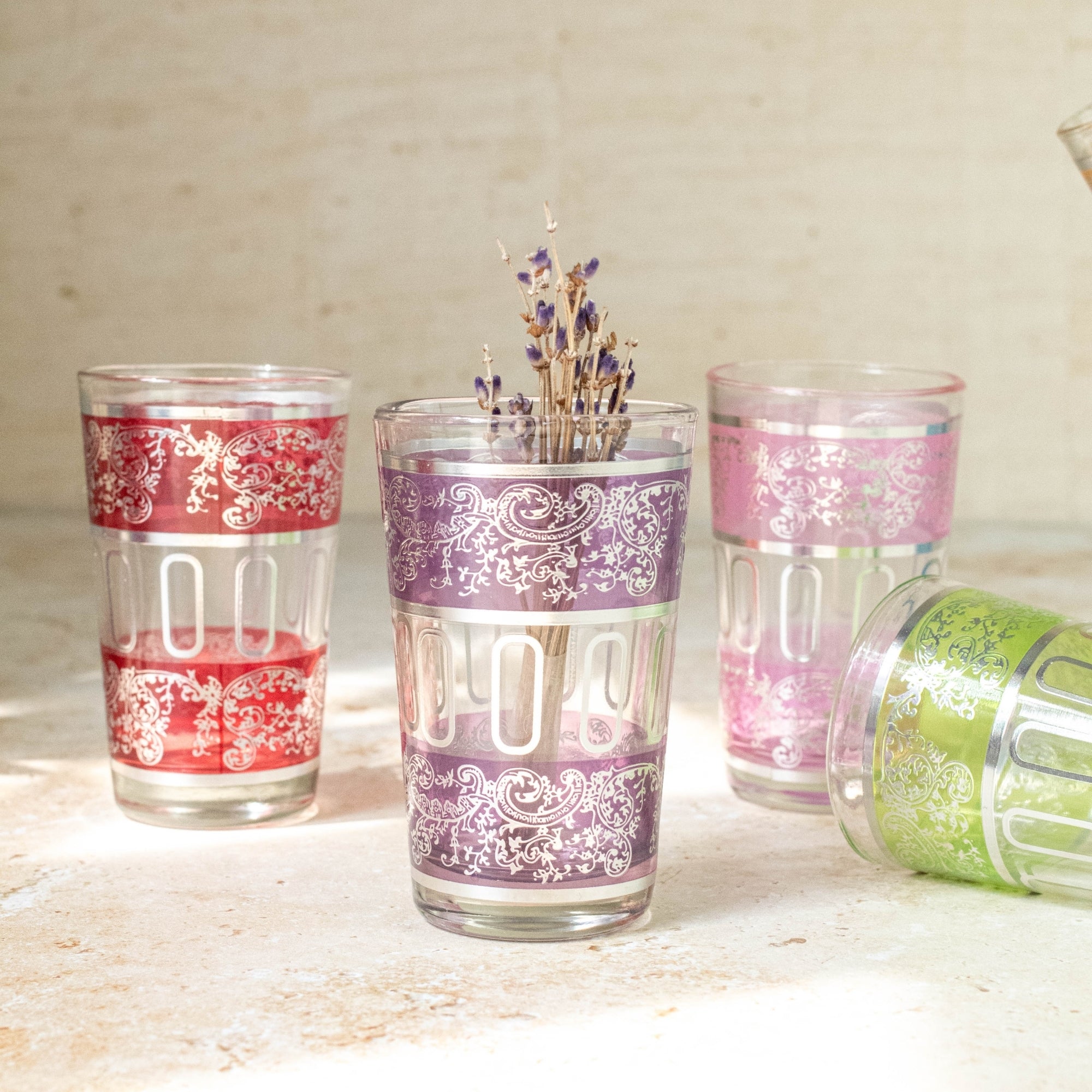 Moroccan Tea Glasses – Painted Band Set of 6