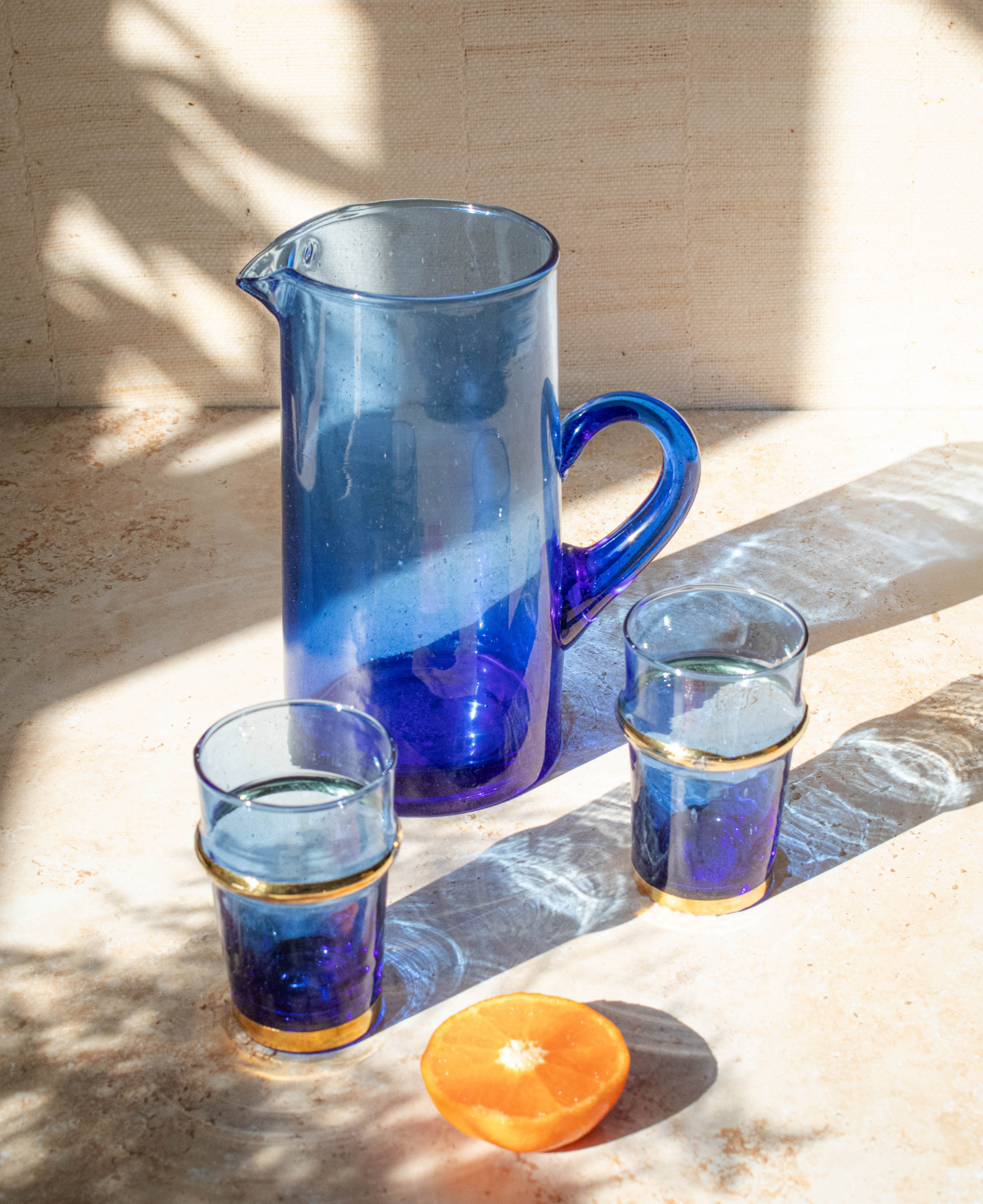 Recycled Moroccan Beldi Blue Tea Glasses Set