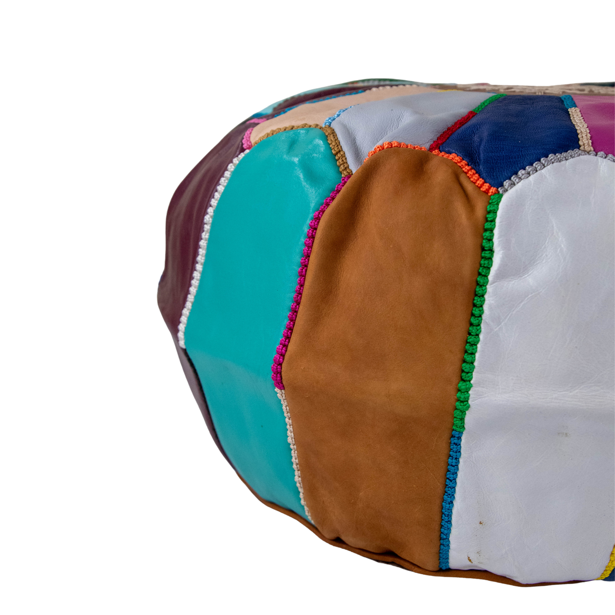 Moroccan Leather Pouffe Colourful