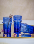 Set of 6 Hand-Blown Blue Beldi Tea Glasses - Moroccan Tea Glasses in Blue