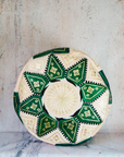 Moroccan Leather Pouf in Green & Gold - Leather Poufe Ottoman - Floor Poufs
