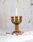 Ceramic Glazed Pottery Candleholder - Handmade Moroccan Vintage Tamegroute Shaded Candlestick Holder