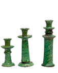 Handmade Moroccan Vintage Tamegroute Shaded Green Candlestick Set of 3