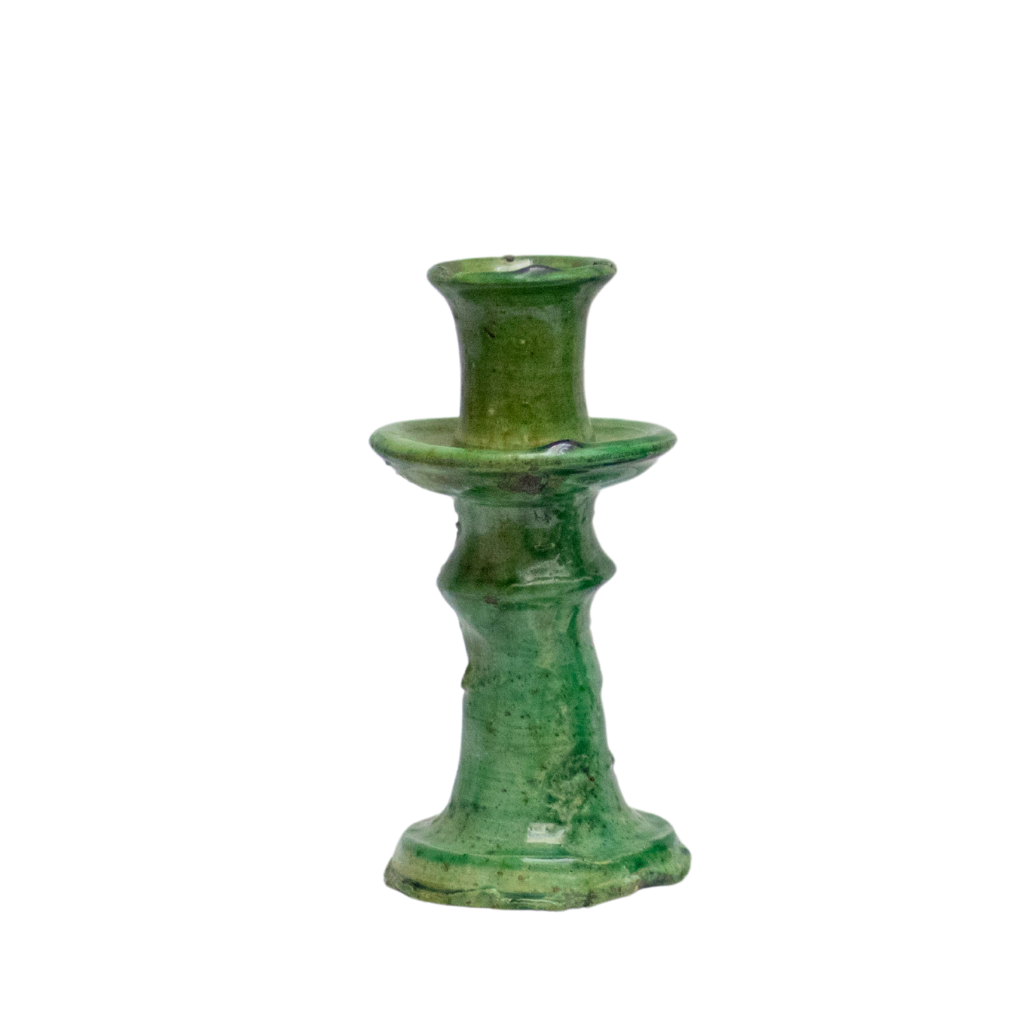 Handmade Vintage Tamegroute Shaded Green Candlestick Holder