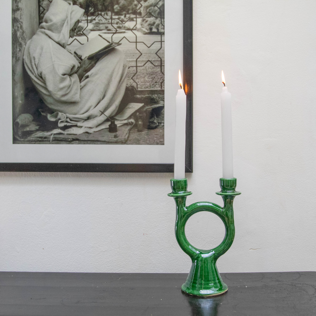 Tamegroute Shaded Green Ceramic Candlestick Holder