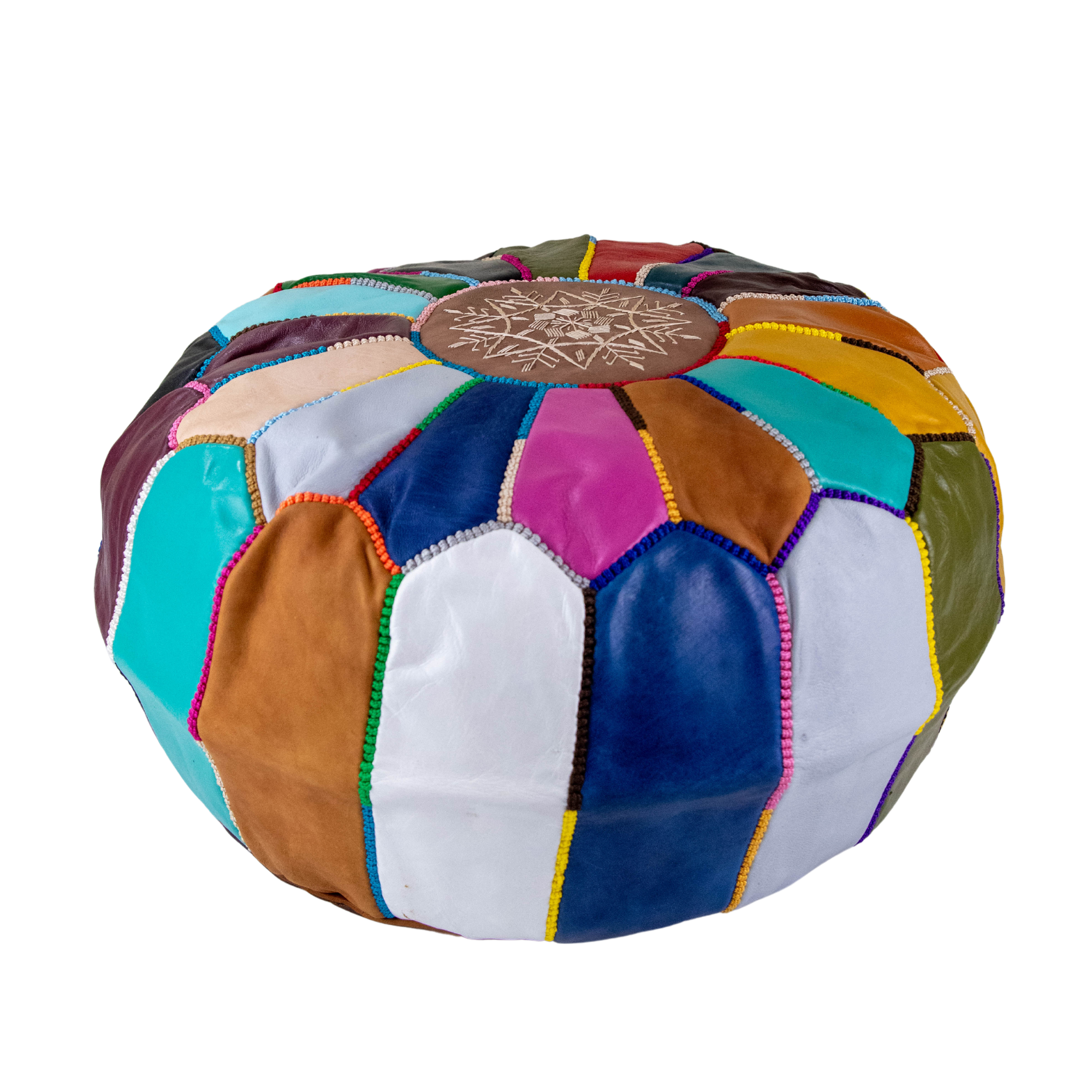 Moroccan Leather Pouffe Colourful