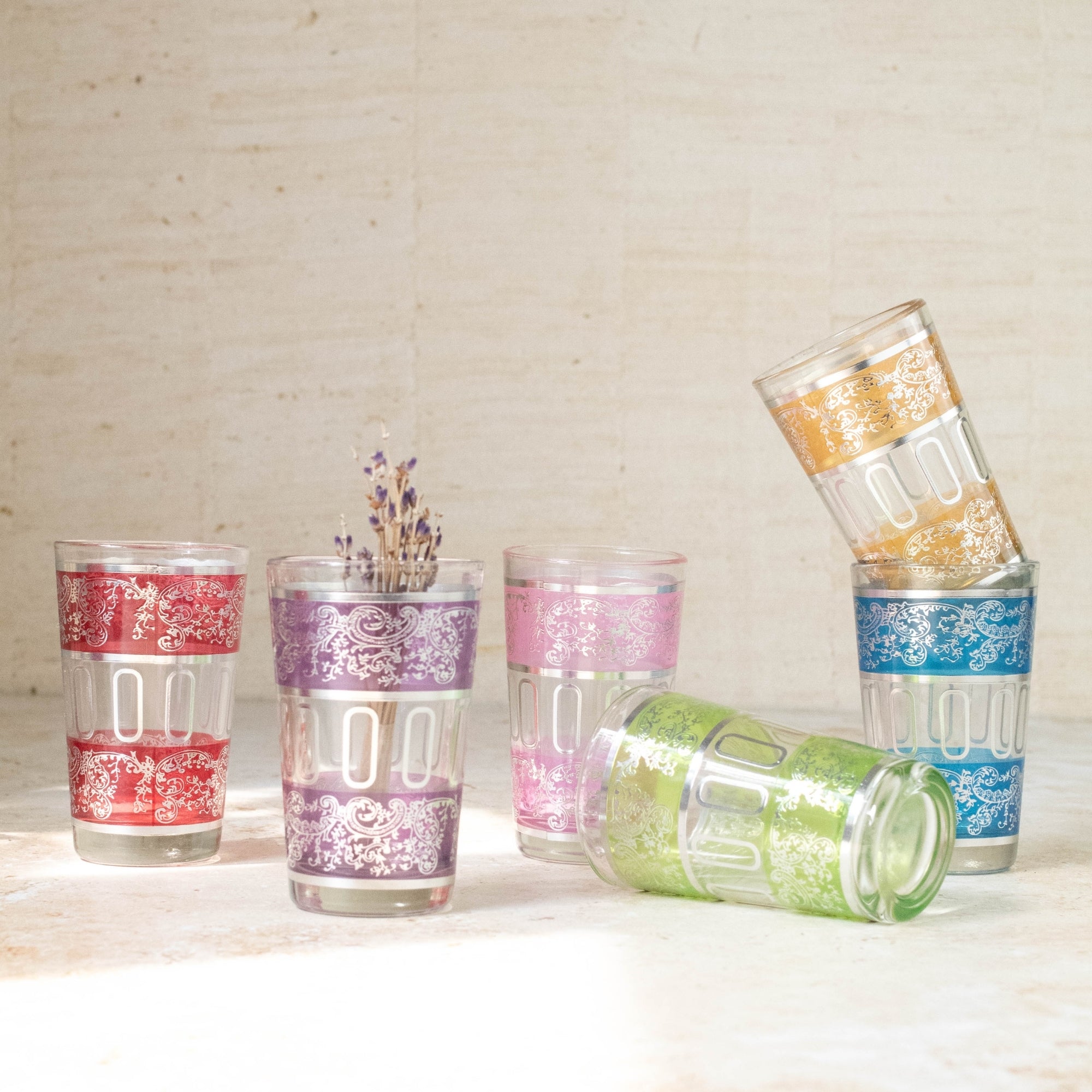 Moroccan Tea Glasses – Painted Band Set of 6