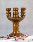 Ceramic Glazed Pottery Candleholder - Handmade Moroccan Vintage Tamegroute Shaded Candlestick Holder