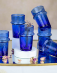 Set of 6 Hand-Blown Blue Beldi Tea Glasses - Moroccan Tea Glasses in Blue