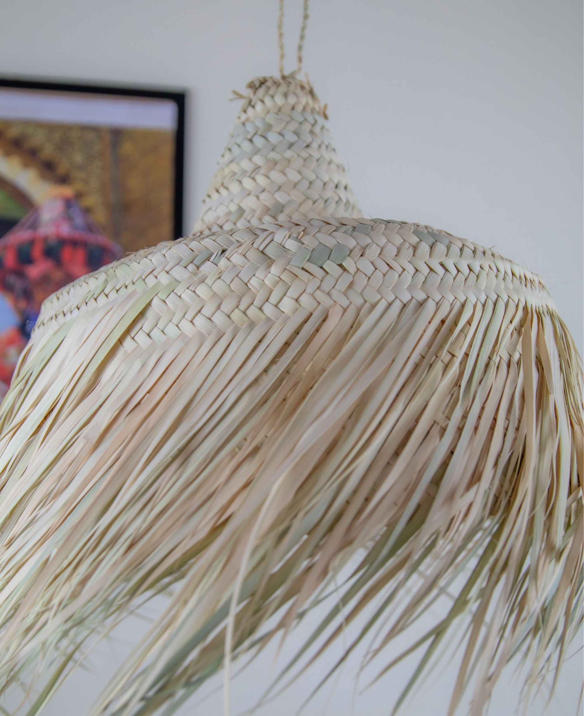 Moroccan Pendant Light with Natural Fiber Fringes - Stylish Suspension Hat Lampshade