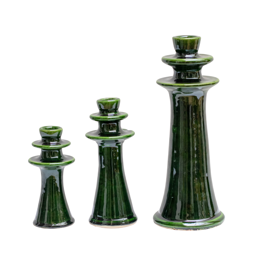 Handmade Tamegroute Shaded Green Candlestick Holder