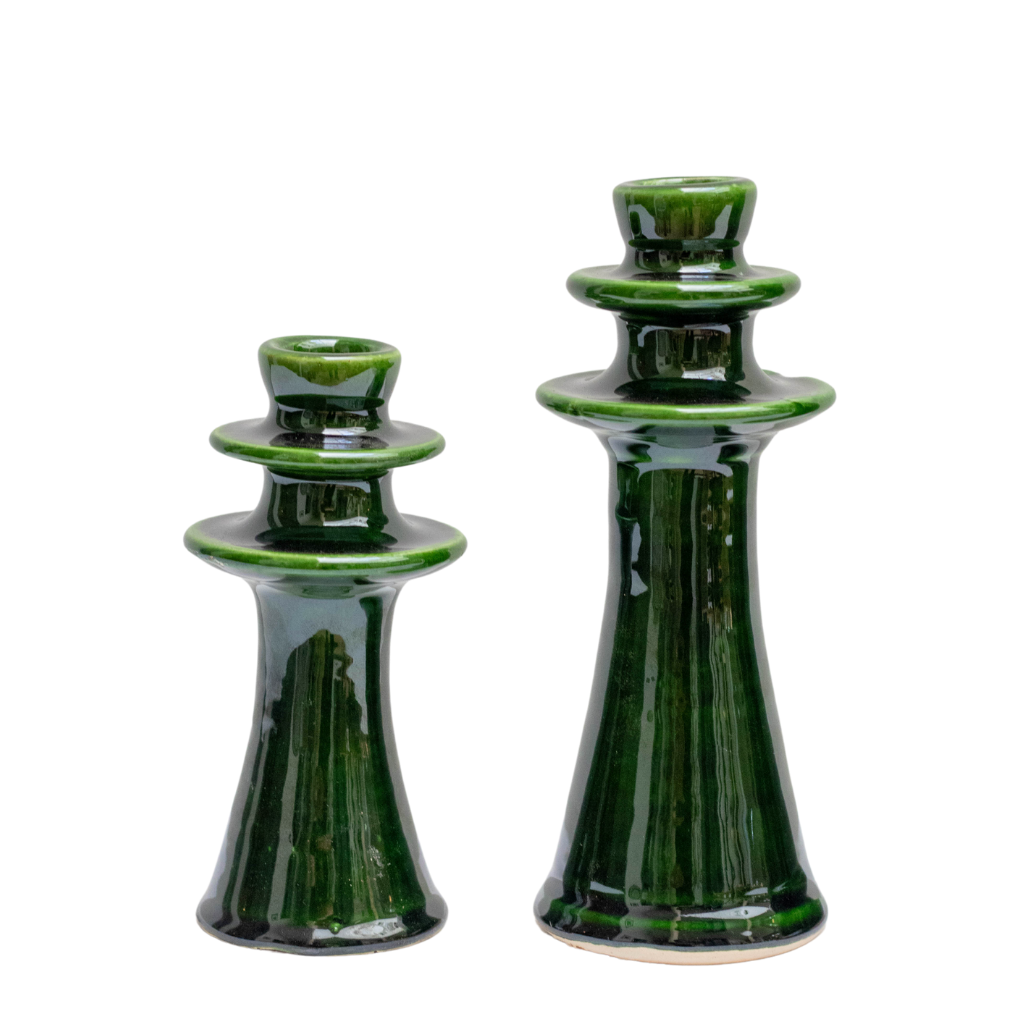 Handmade Tamegroute Shaded Green Candlestick Holder