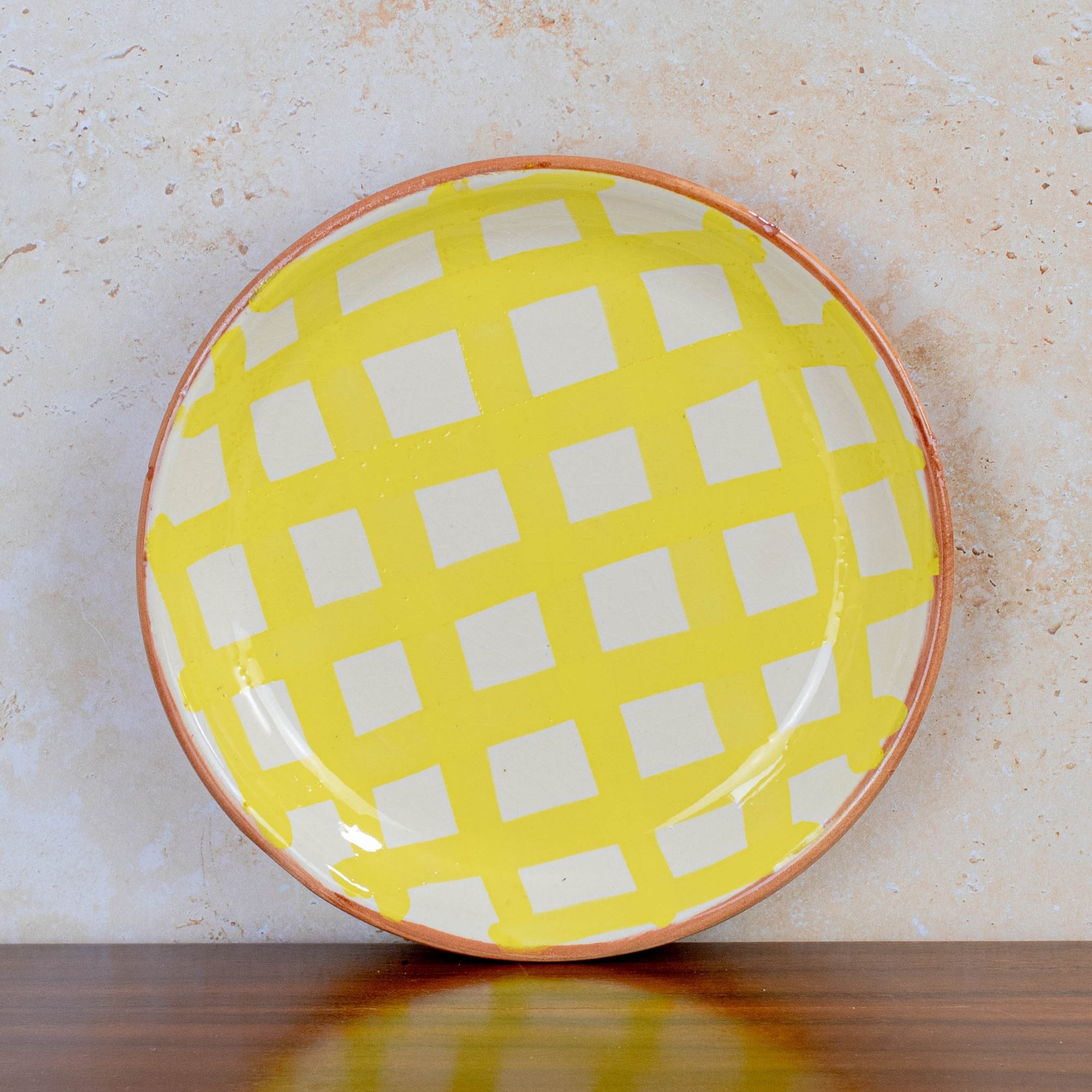 Handmade Checkered Ceramic Bowl - Yellow