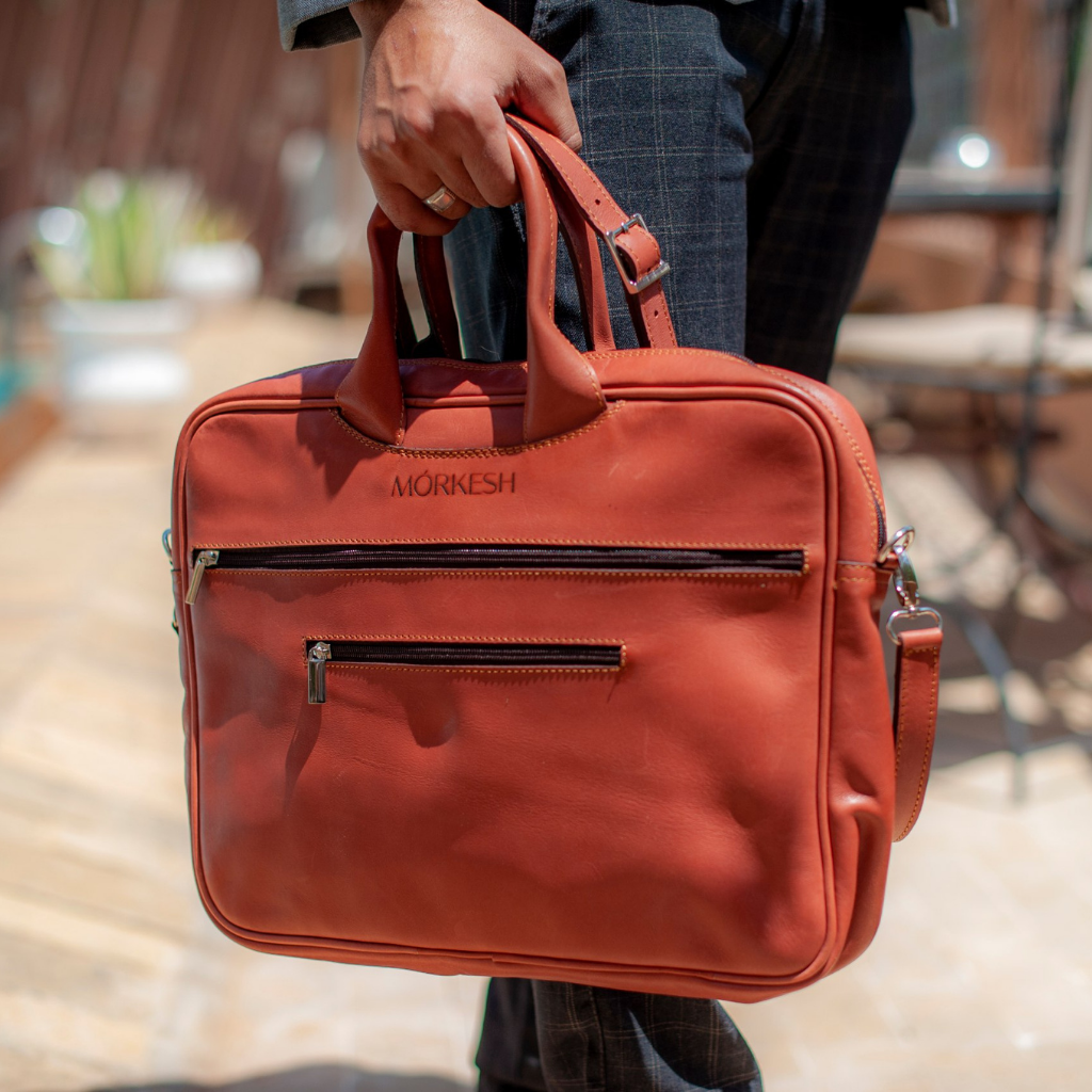 Handmade Full Grain Leather Laptop Bag in Tan