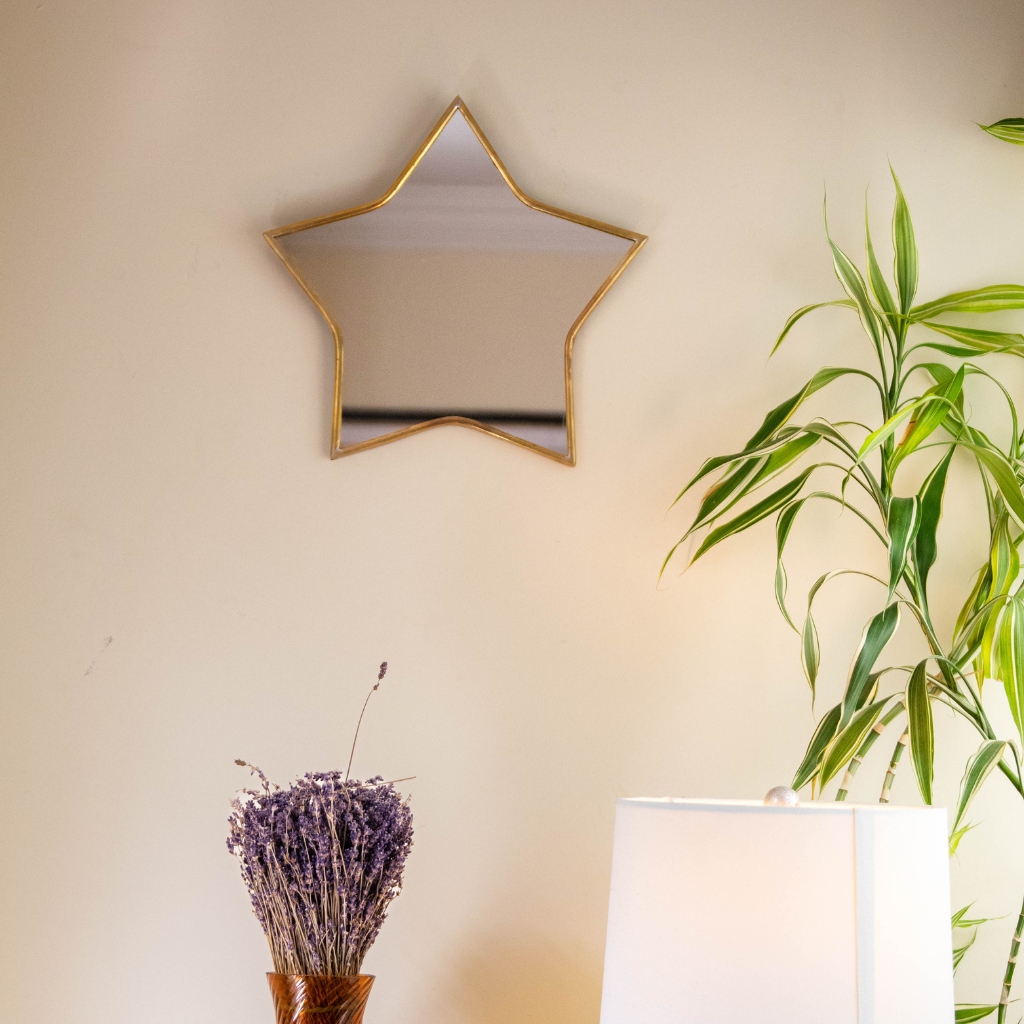 Chic Moroccan Handcrafted Brass Mirror: Star