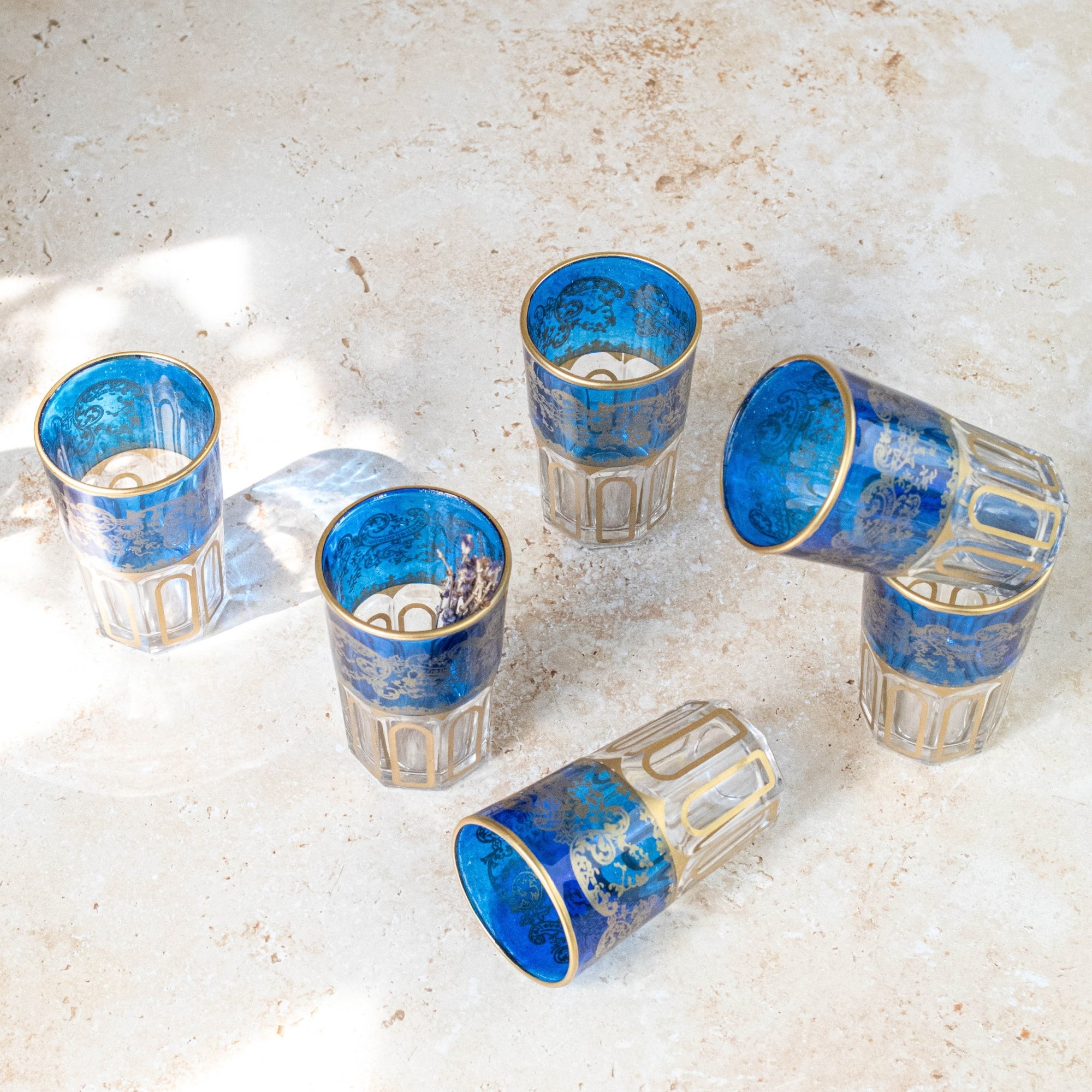Moroccan Tea Glasses – Royal Blue & Gold Set of 6