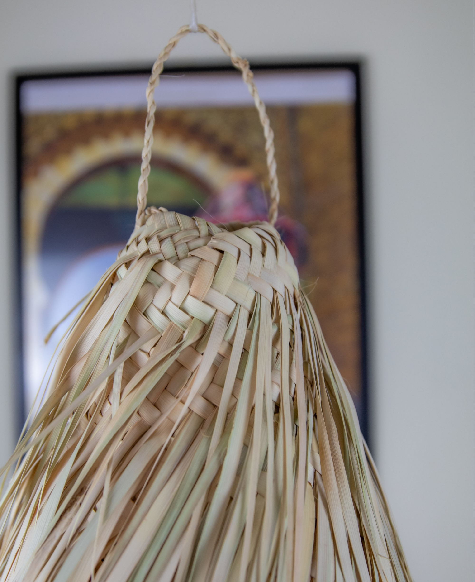 Boho Chic Natural Fiber Straw Suspension Pendant Light with Conical Shape Wicker Lampshade