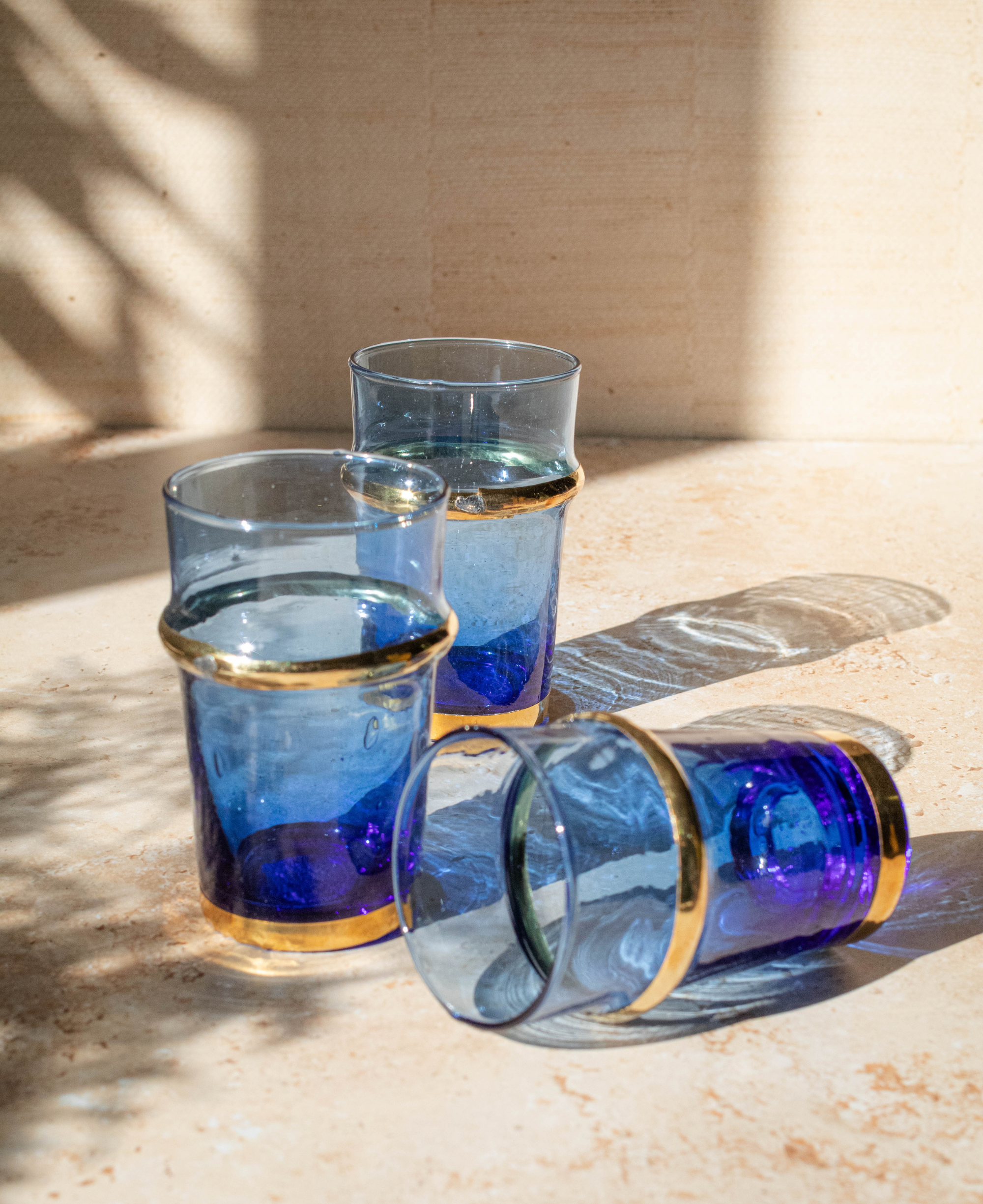 Recycled Moroccan Beldi Blue Tea Glasses Set