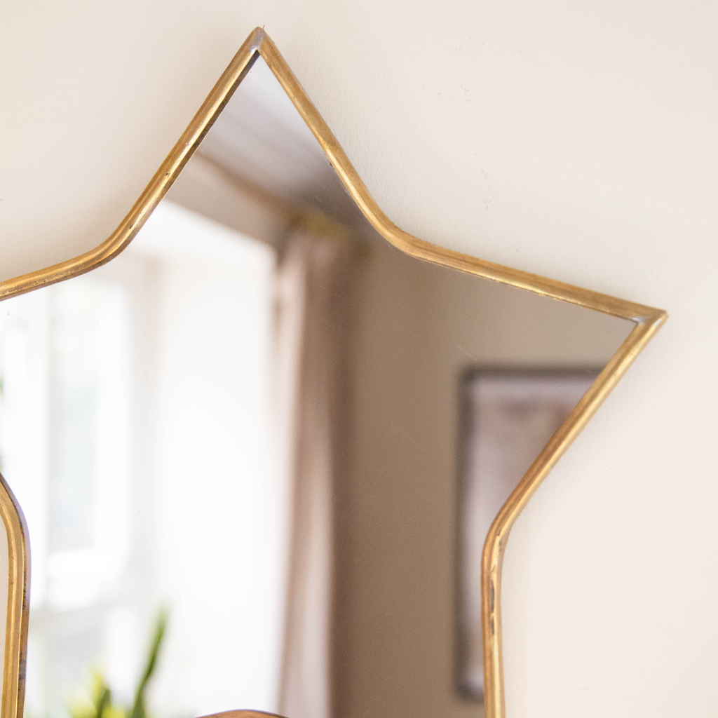 Chic Moroccan Handcrafted Brass Mirror: Star