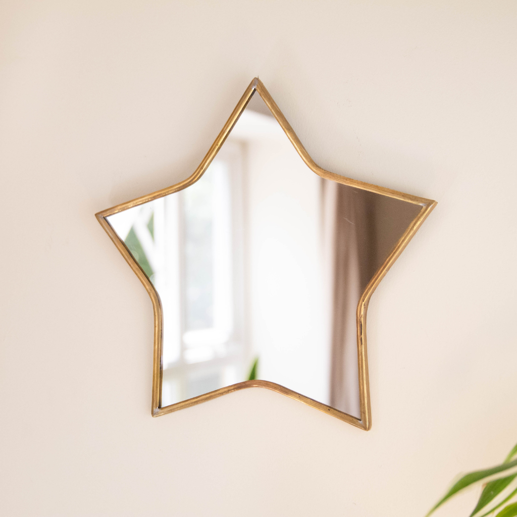 Chic Moroccan Handcrafted Brass Mirror: Star