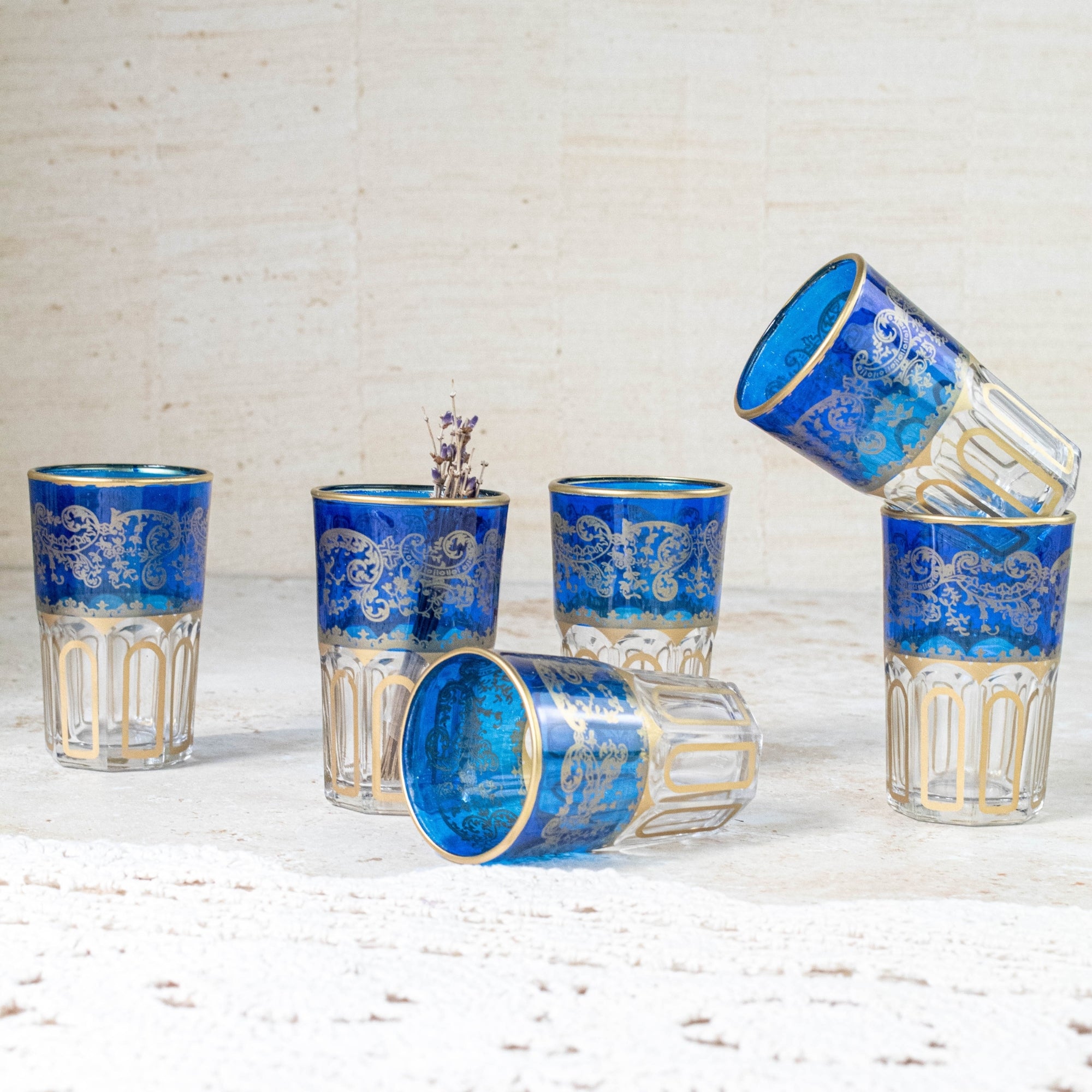 Moroccan Tea Glasses – Royal Blue & Gold Set of 6