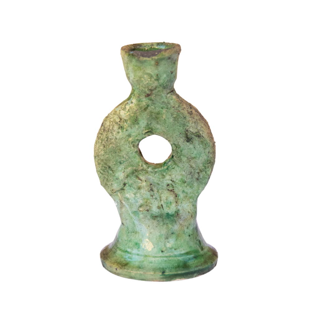 Moroccan Tamegroute Green Glazed Candlestick Holder