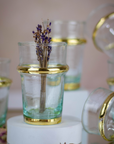 Set of 6 Hand-Blown Beldi Moroccan Tea Glasses with Gold Accents