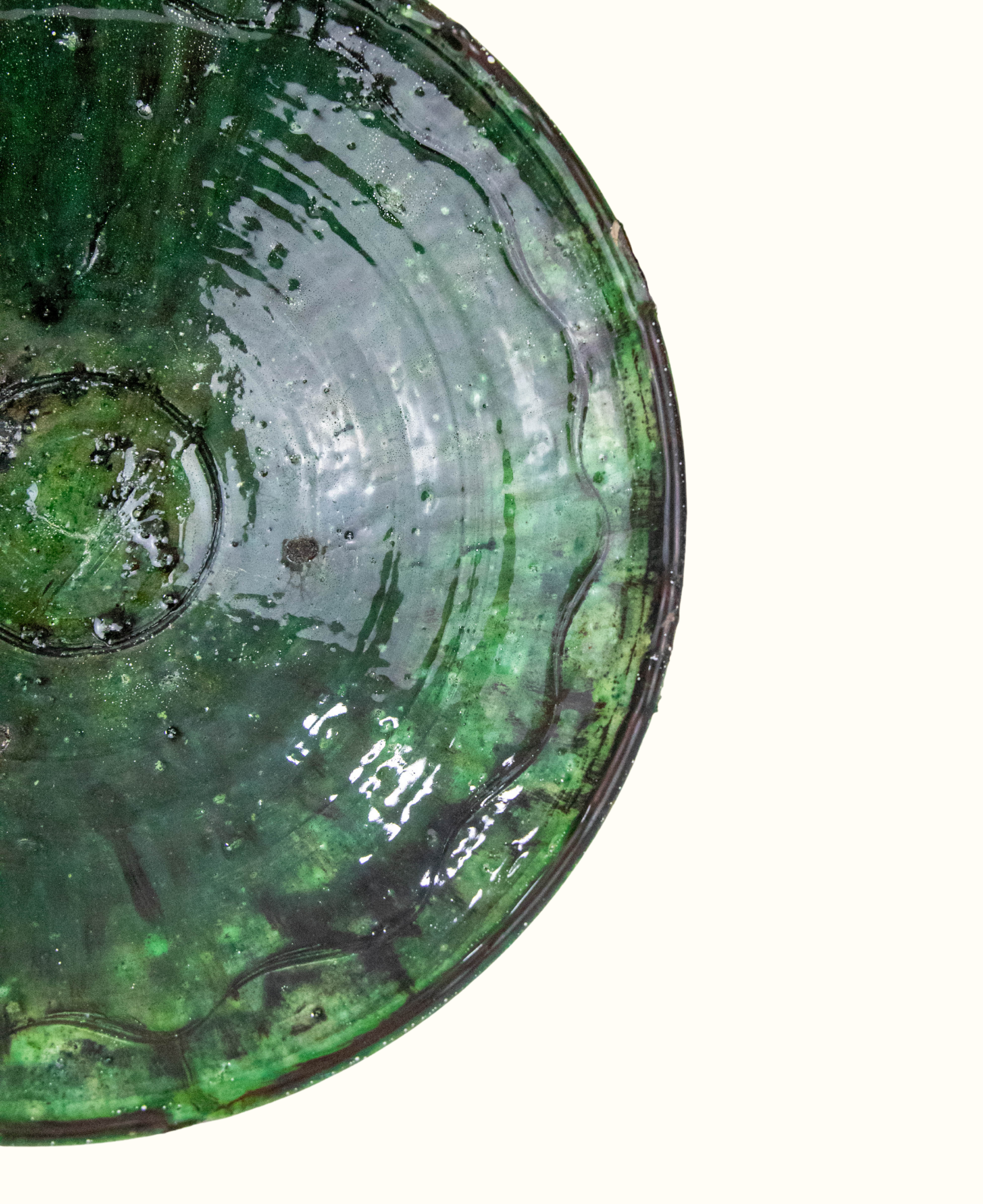 Large Moroccan Vintage Green Glazed Pedestal Fruit Bowl