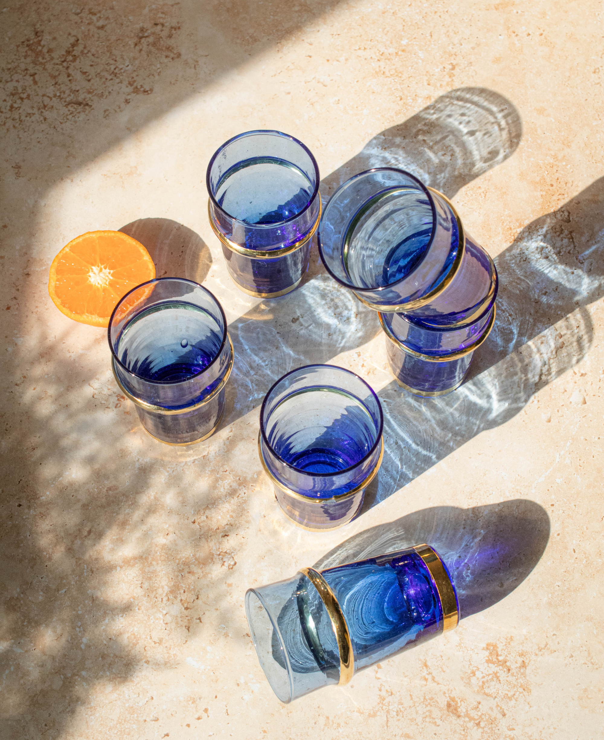 Recycled Moroccan Beldi Blue Tea Glasses Set