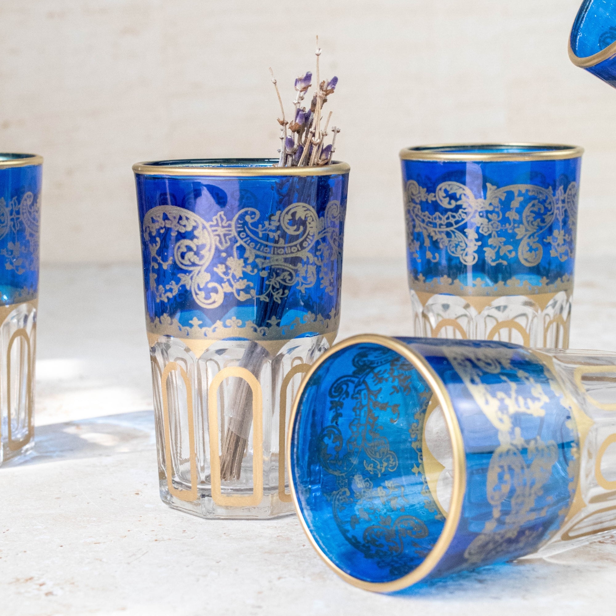 Moroccan Tea Glasses – Royal Blue & Gold Set of 6