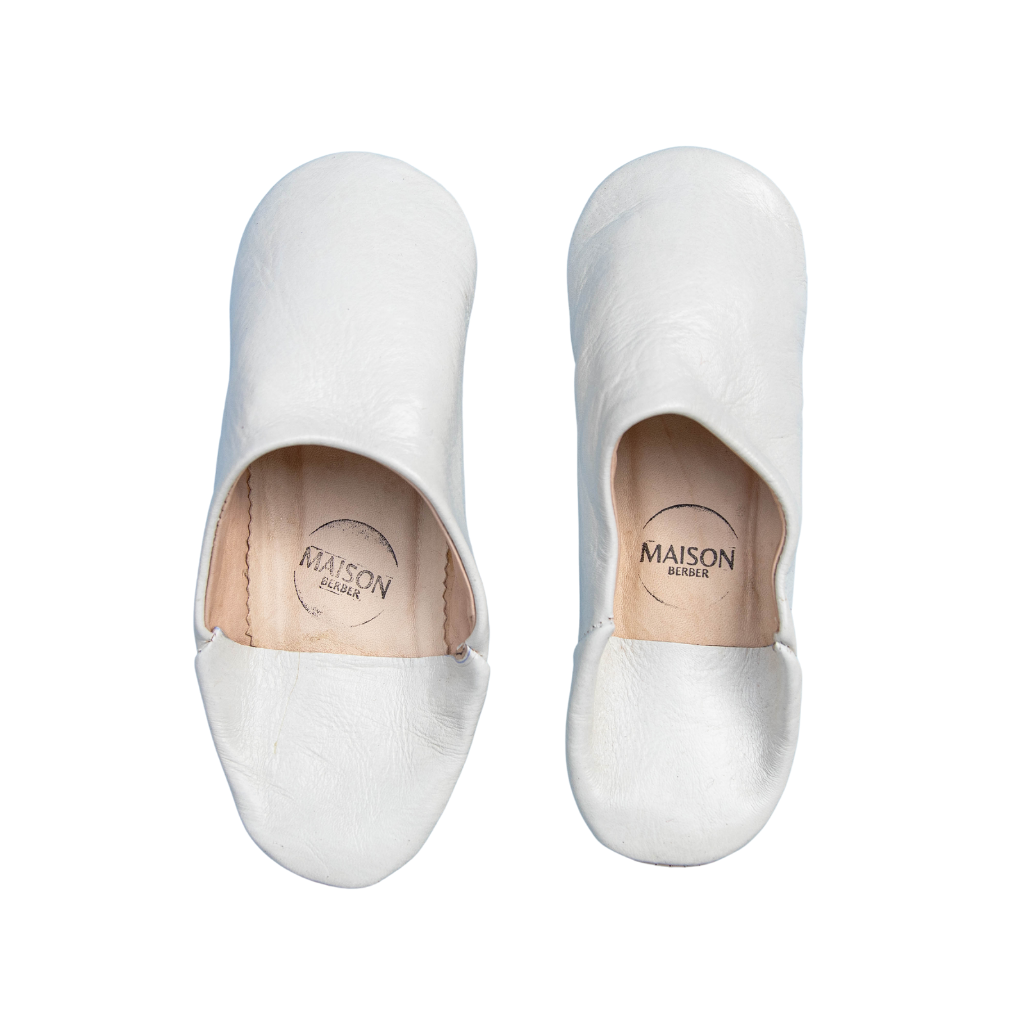 Moroccan Babouche Slippers, White