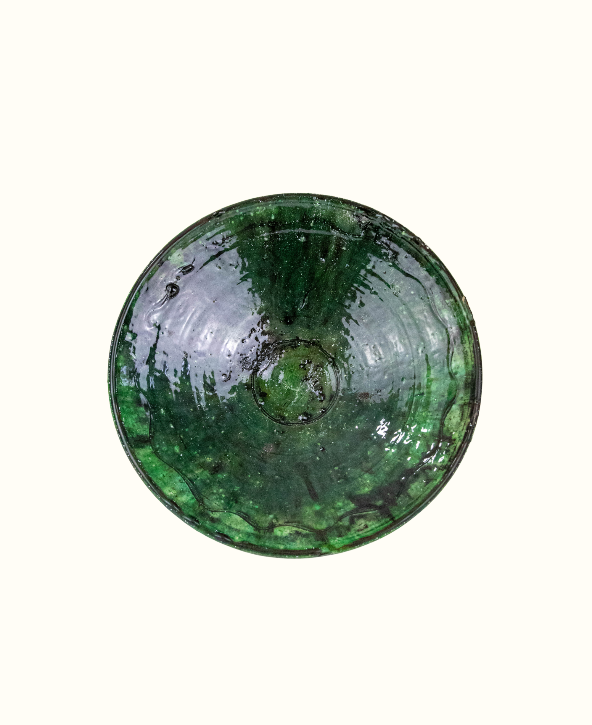 Large Moroccan Vintage Green Glazed Pedestal Fruit Bowl
