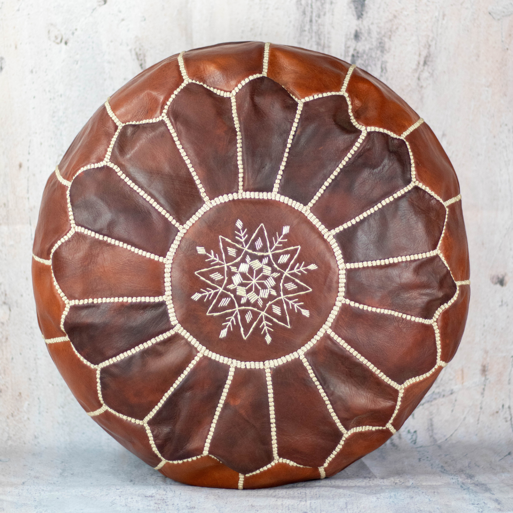 Moroccan Leather Pouffe Chestnut