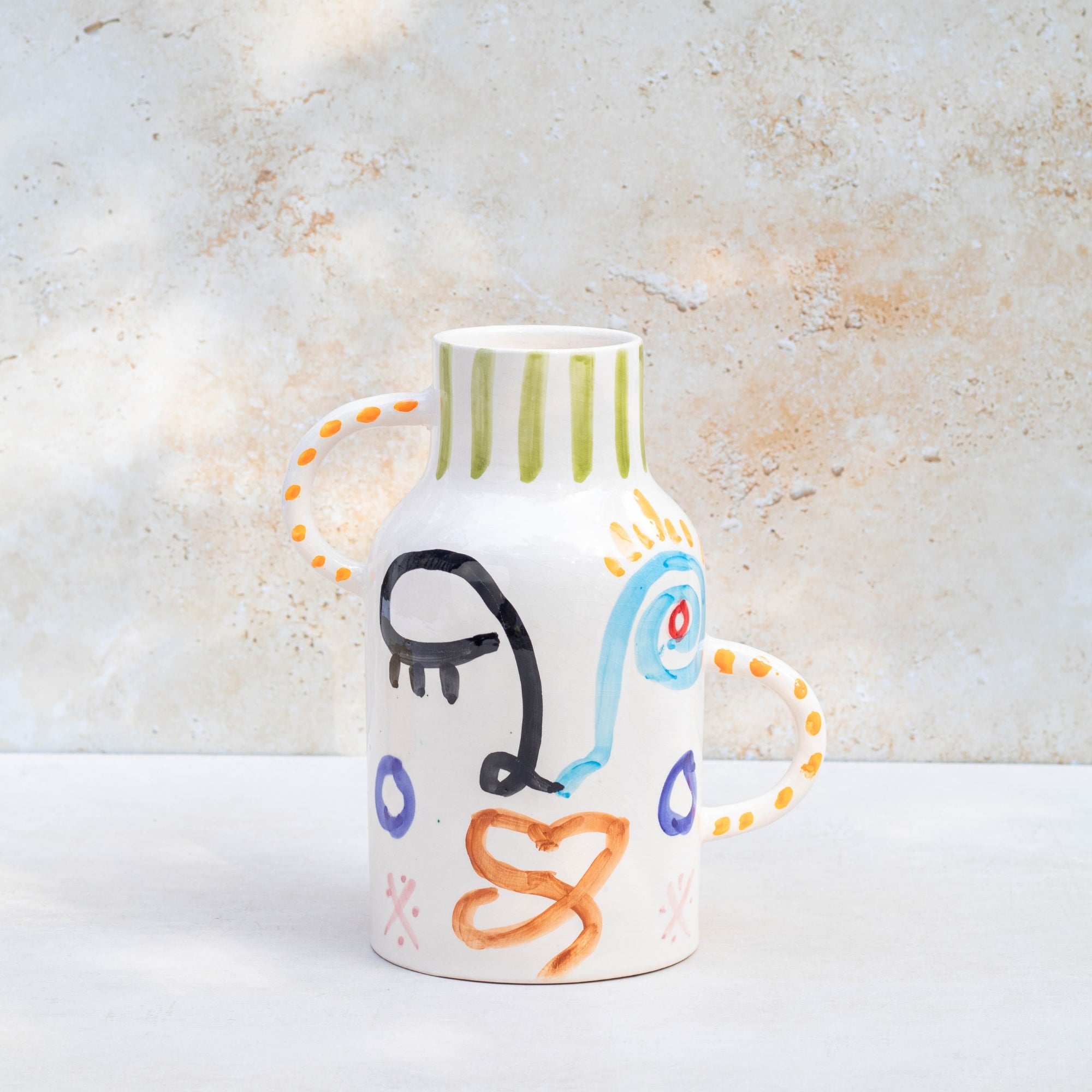 Handmade Moroccan Visage Vase - Green Stripe